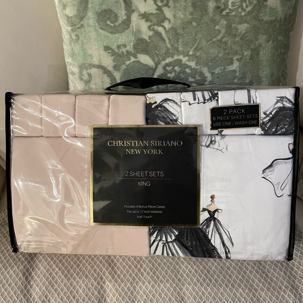 Christian Siriano King Sheet Set - Blush and White